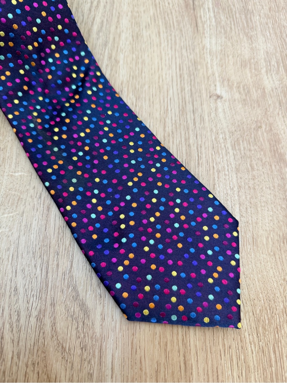 Duchamp London Navy Multicolor Polka Dot Silk Tie Made in England